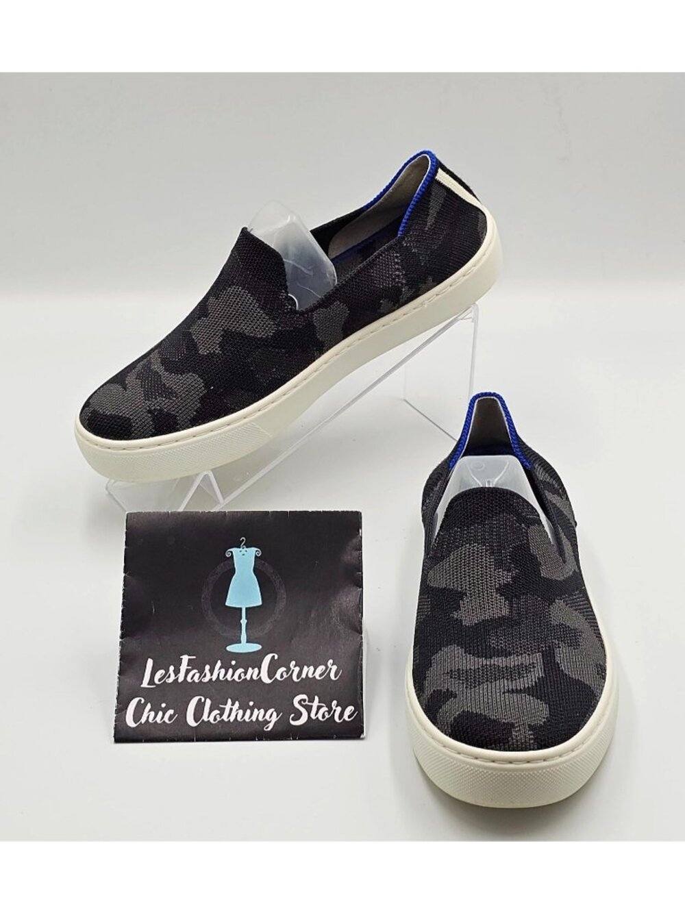 Rothy's Women's The Original Black & Gray Camo Fabric Slip On Sneakers Sz 6 2227